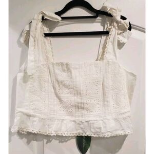 Farm Rio Lace Crochet Top With Adjustable Tie Straps‎ With Side Zipper XL NWT
